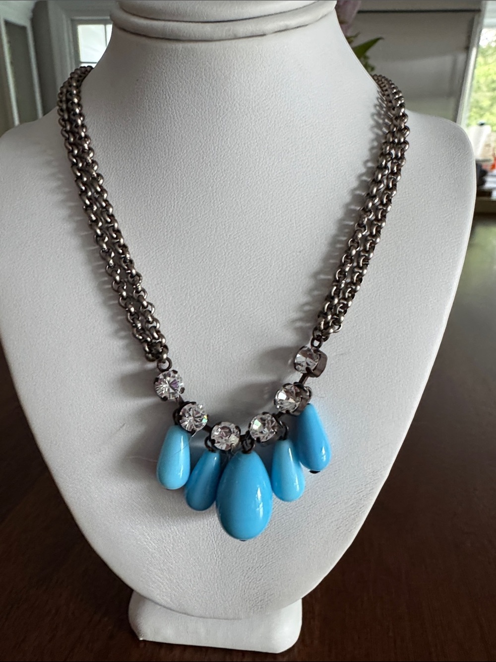 Sabika Blue Teardrop Statement Necklace with Crystal Accents